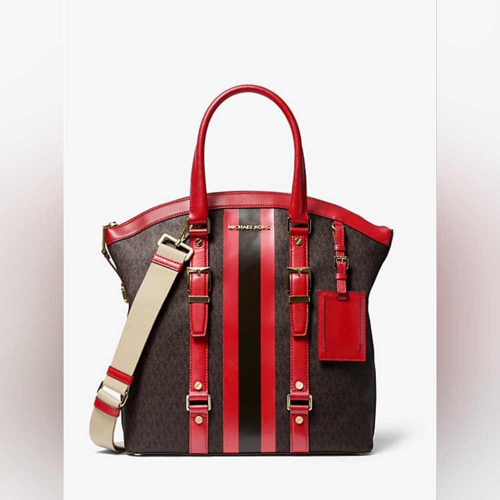 Michael Kors Bedford Travel Large Logo Stripe Dome Tote Bag